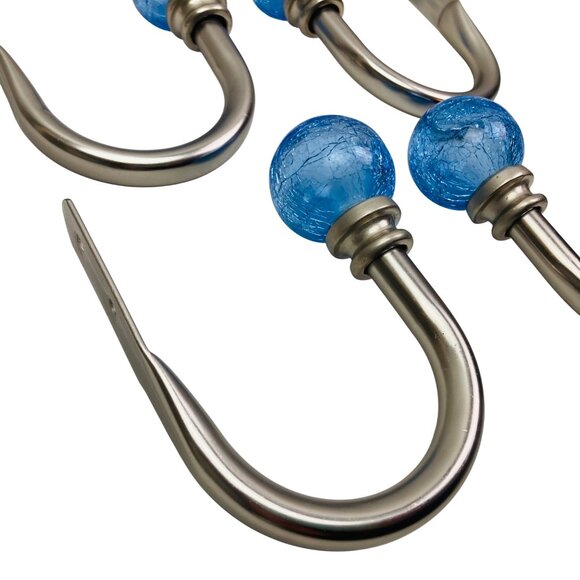 Set Of 4 Blue Crackle Glass Globe Ball Curtain Tiebacks or Wall Hooks Hangers - Picture 5 of 7